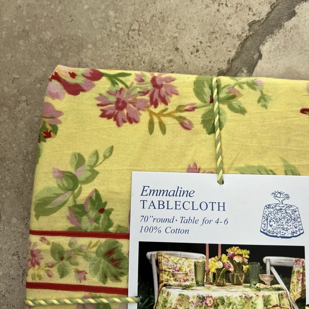 NEW April Cornell Emmaline Tablecloth 70 Rd Floral English Country Garden Yellow